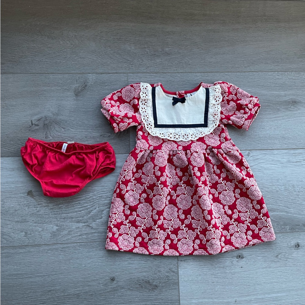 Janie and Jack Rose Jacquard Eyelet Ruffle Dress Red